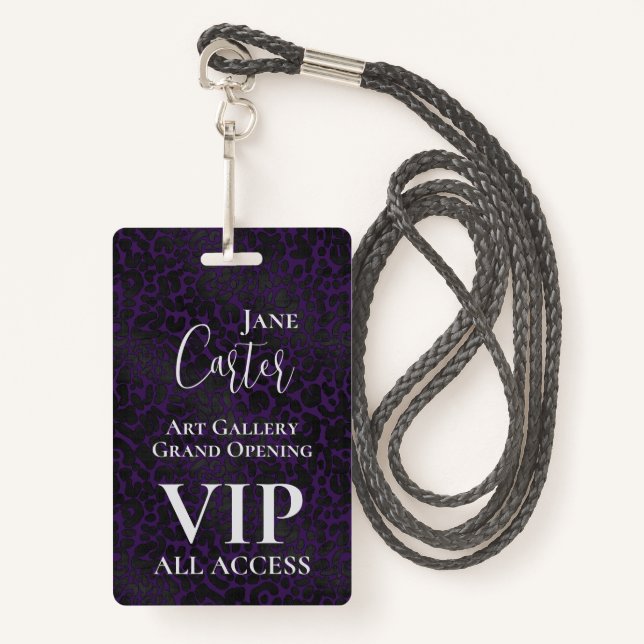 Eleganter Lila Black Leopard VIP All Access Pass Ausweis (Vorderseite mit Schlüsselband)