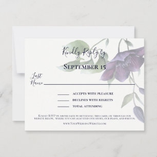 Eleganter Lila Blaue Creme-Empfang RSVP Karte