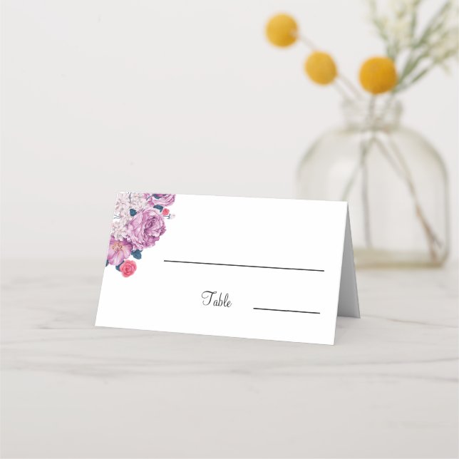 Eleganter Lila Blume Personalisierter Hochzeitstis Platzkarte (Vorderseite)