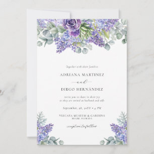 Eleganter Lila Blumen-All-in-One-Hochzeitsszenario Einladung