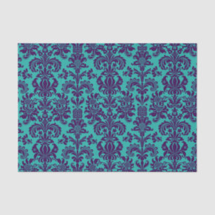 Eleganter Lila BlumenDamaskus Aquamariner Hintergr Seidenpapier