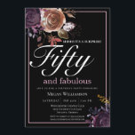 Eleganter Lila Blumenfifzig und fabelhafter Geburt Einladung<br><div class="desc">Ihre Gäste werden wissen,  dass dies ein besonderes Party sein wird,  wenn Sie sich diese Einladung ansehen! Dieses Design besticht durch elegante lila,  pflaume und goldene Blume auf einem dramatischen schwarzen Hintergrund.</div>