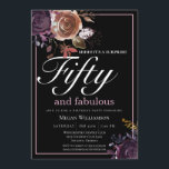 Eleganter Lila Blumenfifzig und fabelhafter Geburt Einladung<br><div class="desc">Ihre Gäste werden wissen,  dass dies ein besonderes Party sein wird,  wenn Sie sich diese Einladung ansehen! Dieses Design besticht durch elegante lila,  pflaume und goldene Blume auf einem dramatischen schwarzen Hintergrund.</div>