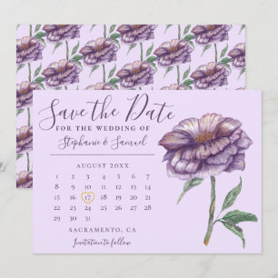Eleganter Lila Blumenkalender Save The Date
