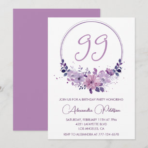 Eleganter Lila Blumenstrauß 99. Geburtstag Einladung