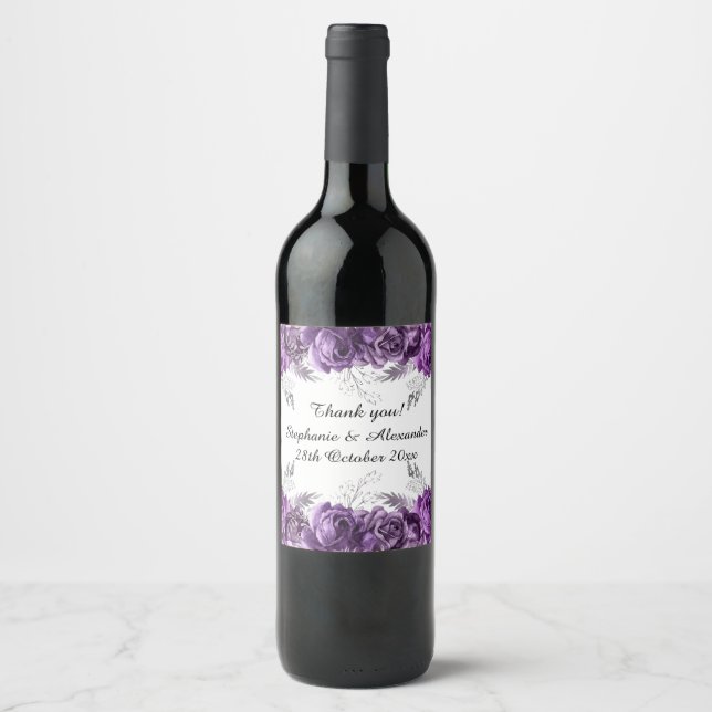 ELEGANTER LILA BOUQUET-FLORALWEIN WEINETIKETT (Vorderseite)
