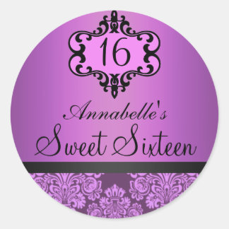 Eleganter lila-chicer Damast Sweet 16 Aufkleber