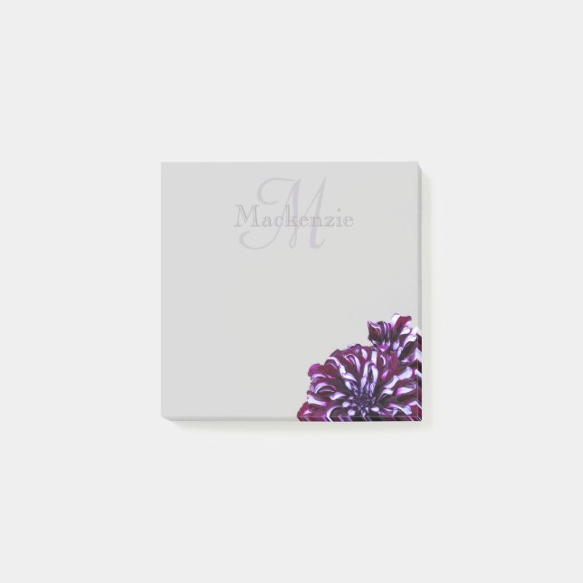 Eleganter lila Dahlia-Blume-Monogramm-individuelle Post-it Klebezettel (Vorderseite)