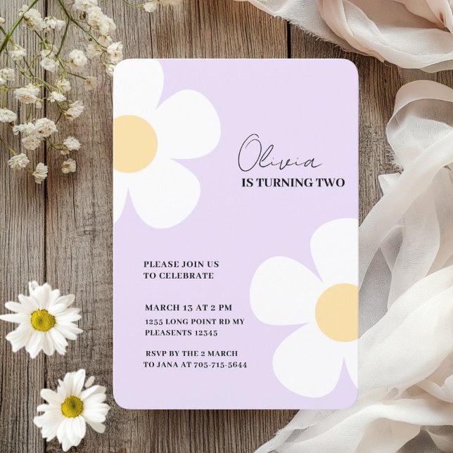 Eleganter Lila Daisy Spring Geburtstag Einladung (Von Creator hochgeladen)