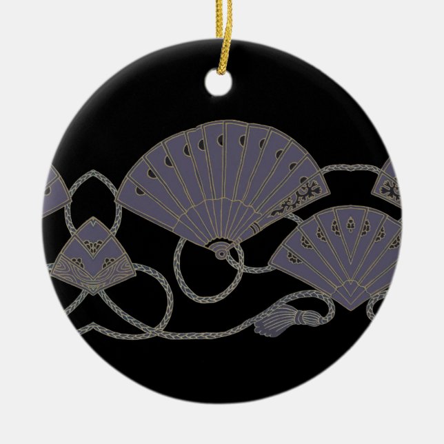 Eleganter lila Fächer Keramik Ornament (Vorne)