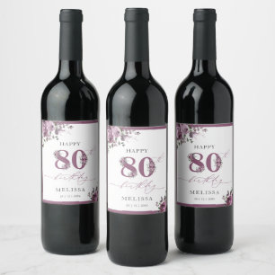 Eleganter Lila Flor 80. Geburtstag Weinetikett