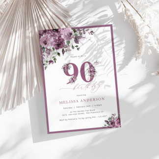 Eleganter Lila Flor 90. Geburtstag Einladung