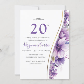 Eleganter Lila Foliage 20. Geburtstag Einladung