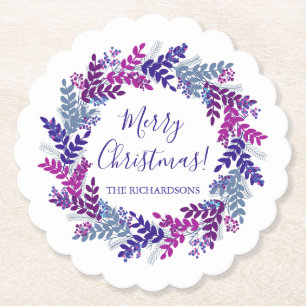 Eleganter Lila Frohe Weihnachtsfeiertag Name Untersetzer