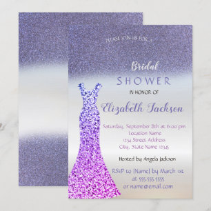 Eleganter Lila Glitzer Bokeh , Dress Brautparty Einladung