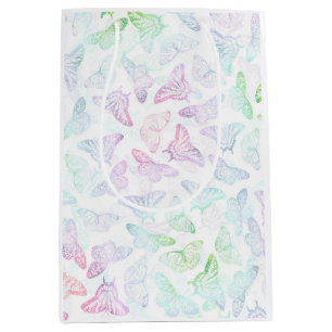 Eleganter Lila Glitzer Butterfly Glam Design Mittlere Geschenktüte