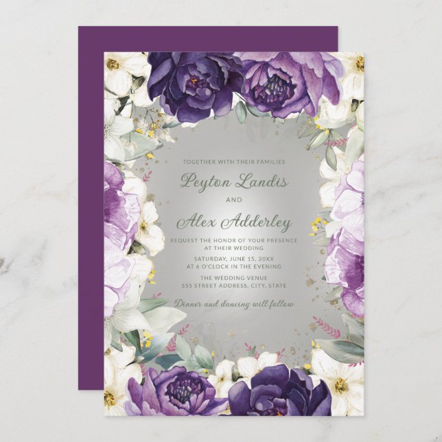 Eleganter Lila Glitzer Einladung (Vorne/Hinten)