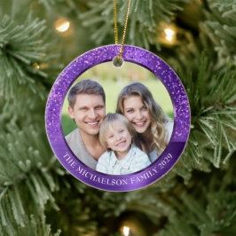 Eleganter Lila Glitzer Foto Metallische Weihnachte Keramik Ornament