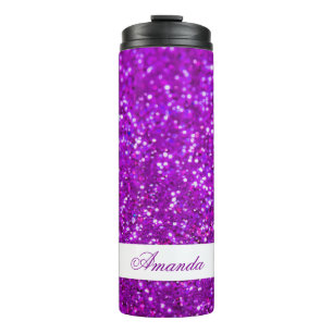 Eleganter Lila Glitzer Individuelle Name Thermosbecher