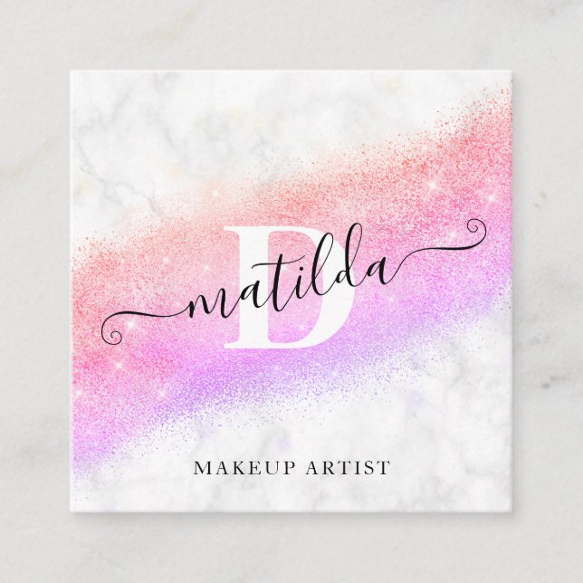 Eleganter, lila Glitzer-Marmor Quadratische Visitenkarte (Vorderseite)