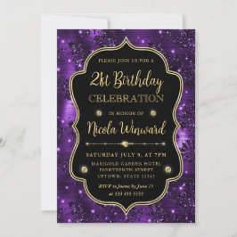 Eleganter Lila Glitzer Vintag Frame Geburtstag Einladung