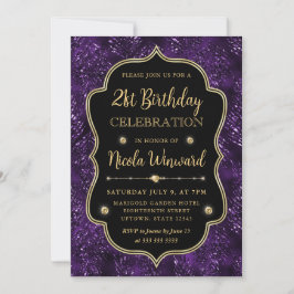 Eleganter Lila Glitzer Vintag Frame Geburtstag Einladung