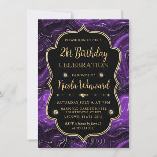 Eleganter Lila Glitzer Vintag Frame Geburtstag Einladung
