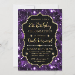 Eleganter Lila Glitzer Vintag Frame Geburtstag Einladung