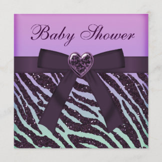 Eleganter Lila Glitzer Zebra Print Baby Dusche Einladung