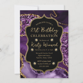 Eleganter Lila & Gold Glitzer Agate 21. Geburtstag Einladung