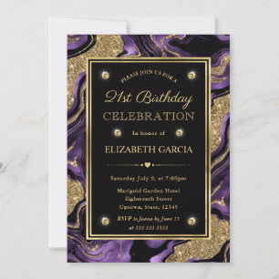 Eleganter Lila & Gold Glitzer Agate 21. Geburtstag Einladung