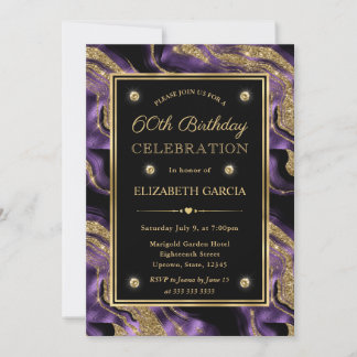 Eleganter Lila & Gold Glitzer Agate 60. Geburtstag Einladung