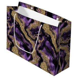 Eleganter Lila & Gold Glitzer Agate Birthday Große Geschenktüte