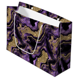 Eleganter Lila & Gold Glitzer Agate Birthday Große Geschenktüte