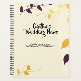 Eleganter Lila Golden Blätter Hochzeitsplaner Planer