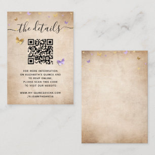Eleganter lila-goldener Schmetterling RSVP QR-Code Begleitkarte