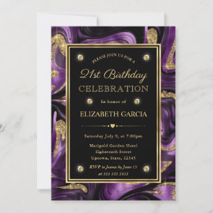 Eleganter lila Goldfolie Marmor 21. Geburtstag Einladung