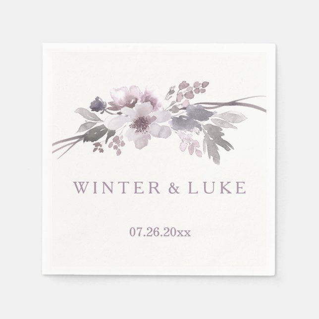 Eleganter Lila Grauer Winter Floral Wedding Napkin Serviette (Vorderseite)