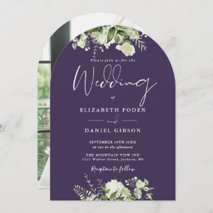 Eleganter Lila Grüner Blumenstrauß Foto Hochzeitst Einladung
