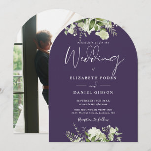 Eleganter Lila Grüner Blumenstrauß Foto Hochzeitst Einladung