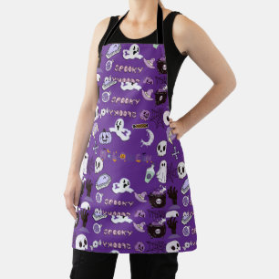 Eleganter lila Halloween-Mond, Fledermäuse und unh Schürze