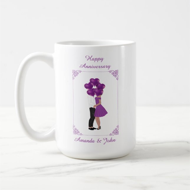 Eleganter Lila Happy Anniversary Personalized Mug Kaffeetasse (Links)