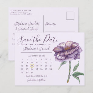 Eleganter Lila Hochzeitkalender Save the Date Postkarte