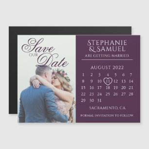 Eleganter lila Hochzeitskalender "Save the Date" M Magneteinladung