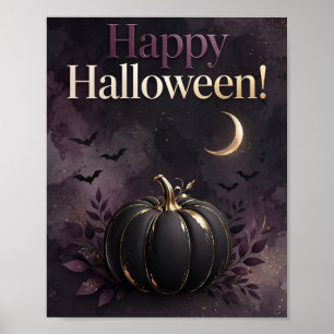 Eleganter lila Kürbis Happy Halloween Kunst Druck Poster
