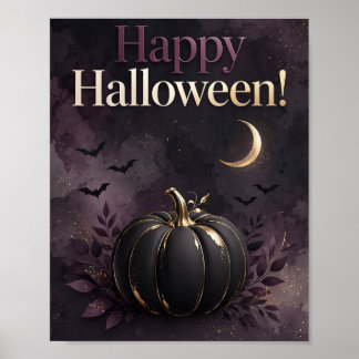 Eleganter lila Kürbis Happy Halloween Kunst Druck Poster