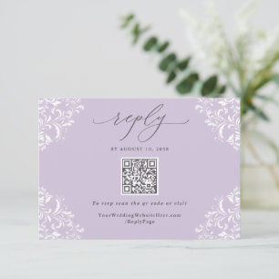 Eleganter lila-lavendel-farbener Hochzeits-QR-Code RSVP Karte