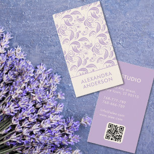 Eleganter Lila Lavendel-Muster QR-Code Visitenkarte
