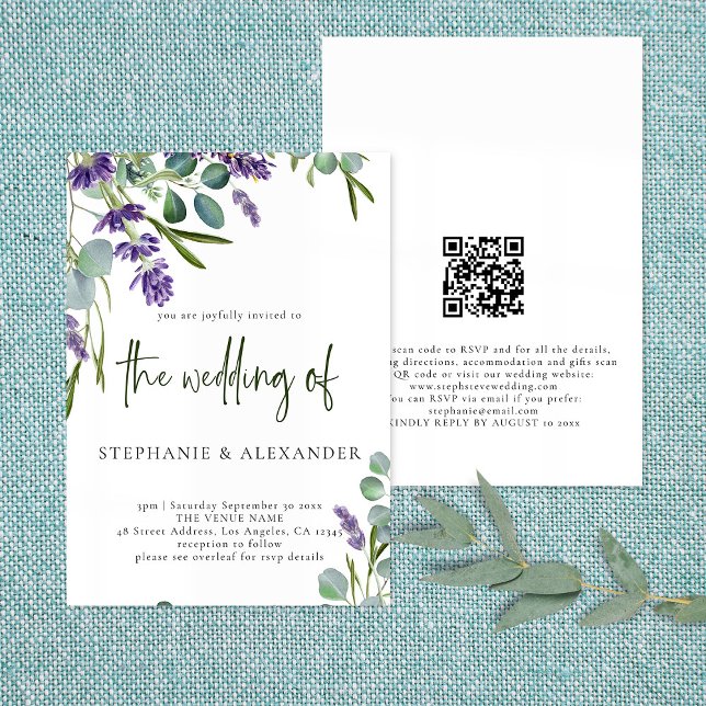 Eleganter Lila Lavendel-QR-Code Hochzeit Einladung (Von Creator hochgeladen)