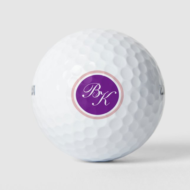 Eleganter Lila Monogramm-Stil Golfball (Vorderseite)